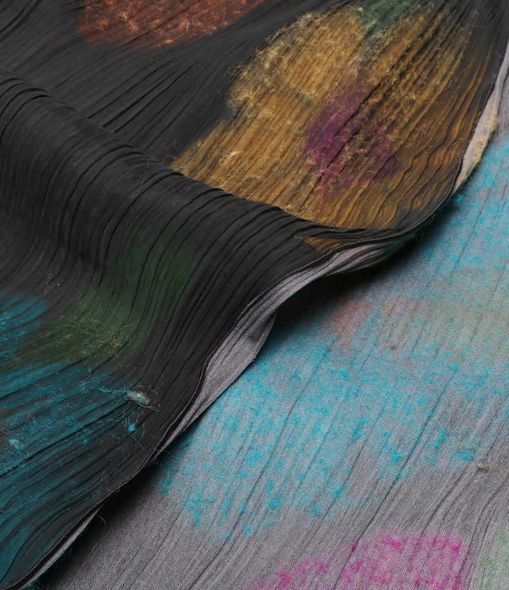 PLEATS PLEASE ストール ブラック 花柄 ウール素材 PP34-AD331 レディース プリーツプリーズ