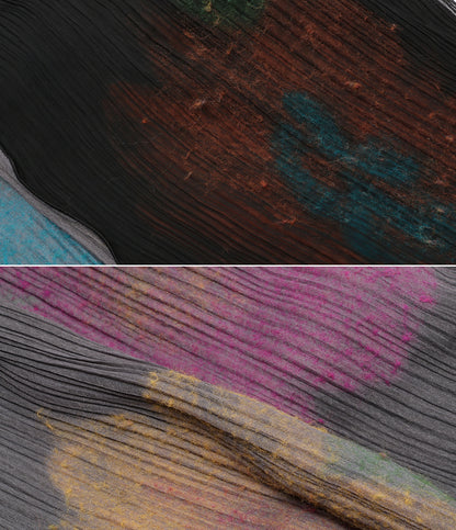 PLEATS PLEASE ストール ブラック 花柄 ウール素材 PP34-AD331 レディース プリーツプリーズ