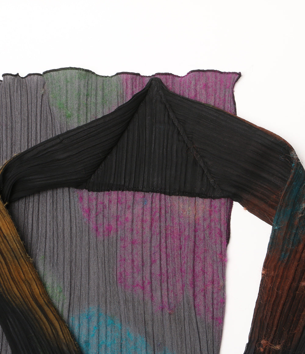 PLEATS PLEASE ストール ブラック 花柄 ウール素材 PP34-AD331 レディース プリーツプリーズ