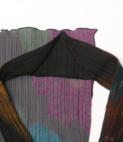 PLEATS PLEASE ストール ブラック 花柄 ウール素材 PP34-AD331 レディース プリーツプリーズ