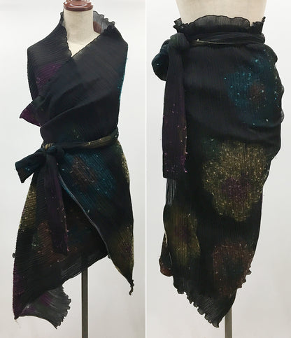 PLEATS PLEASE ストール ブラック 花柄 ウール素材 PP34-AD331 レディース プリーツプリーズ