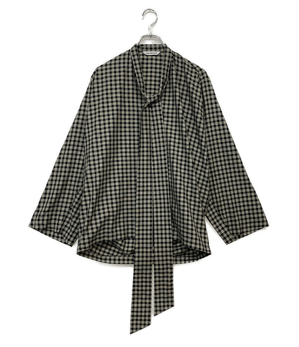 バレンシアガ ニュースウィングシャツ チェック ボウタイ 34 BALENCIAGA ボウタイチェックシャツ 642288 レディース SIZE 32