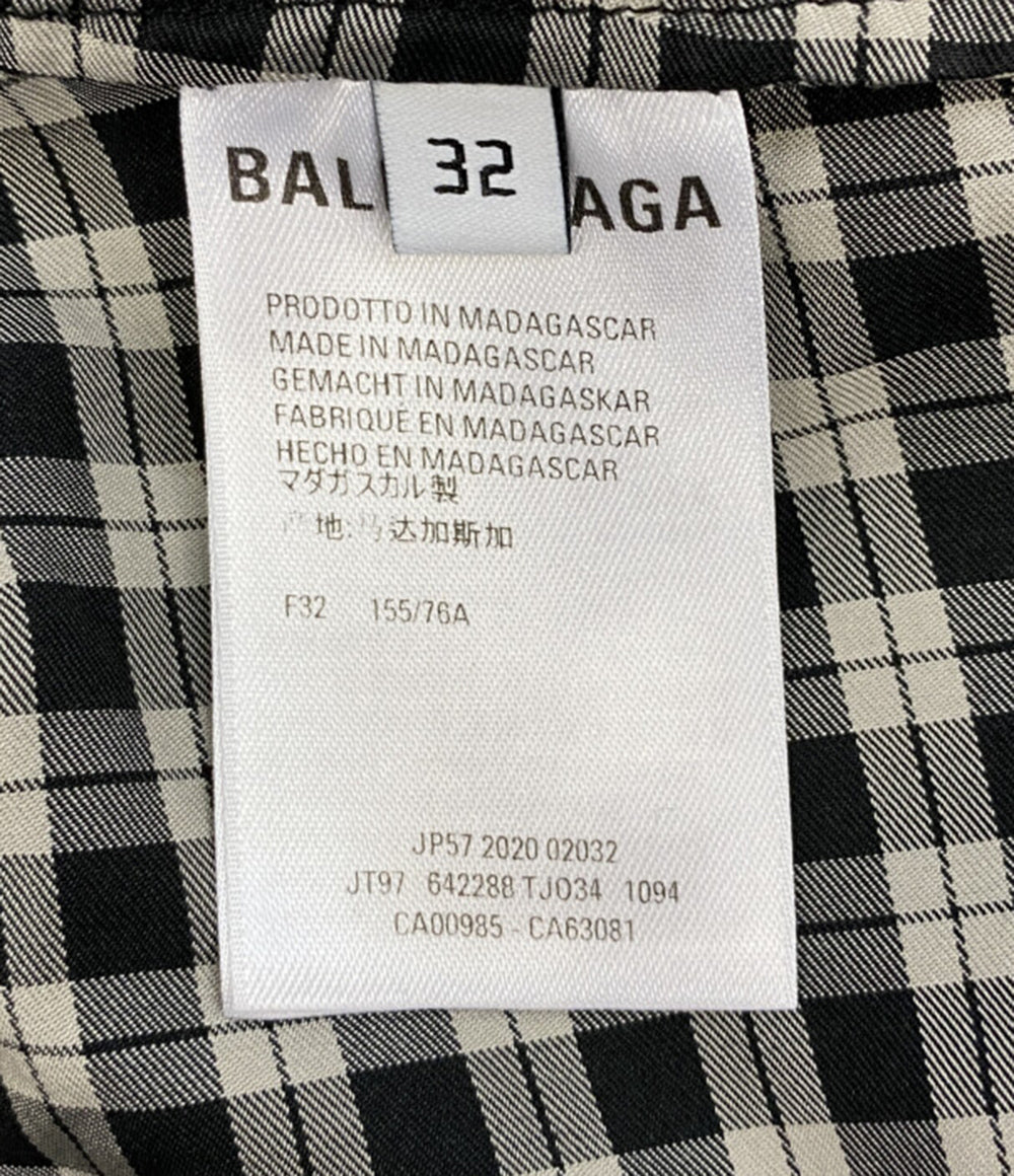 美品 バレンシアガ ロゴプリントタイネックチェックシャツ レディース 32 BALENCIAGA ボウタイチェックシャツ 642288 レディース SIZE 32