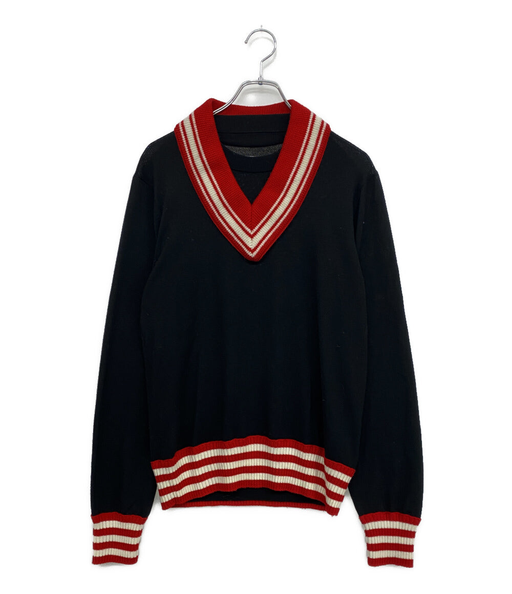 メゾンマルジェラ チルデンニット ブラック レッド メンズ SIZE M Maison Margiela