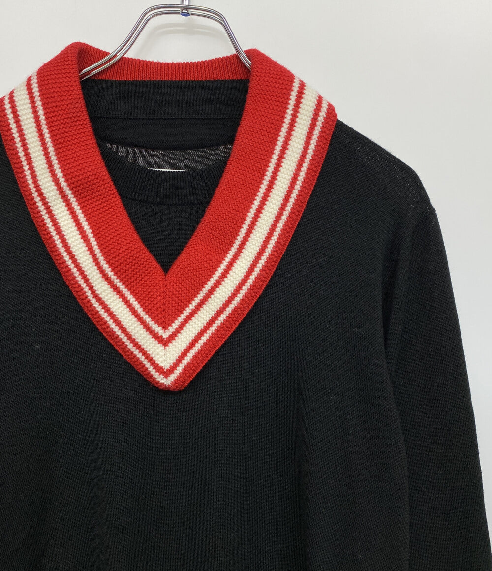 メゾンマルジェラ チルデンニット ブラック レッド メンズ SIZE M Maison Margiela