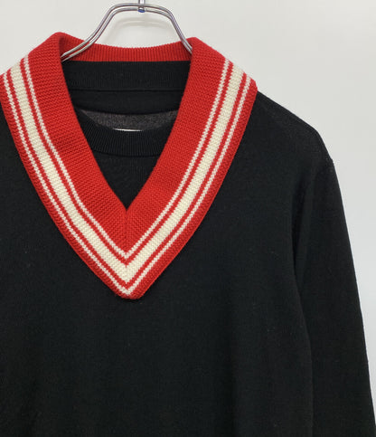 メゾンマルジェラ チルデンニット ブラック レッド メンズ SIZE M Maison Margiela