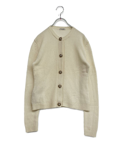 ミュウミュウ カーディガン クリ-ム ビジュー MMC888 レディース SIZE 36 MIU MIU