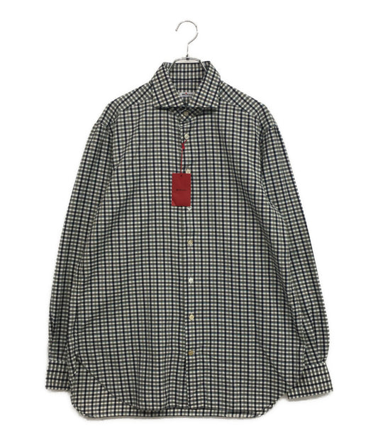 美品 kiton 長袖フランネルシャツ ギンガムチェック メンズ SIZE 42 キートン