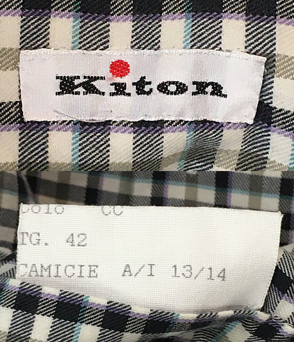 美品 kiton 長袖フランネルシャツ ギンガムチェック メンズ SIZE 42 キートン