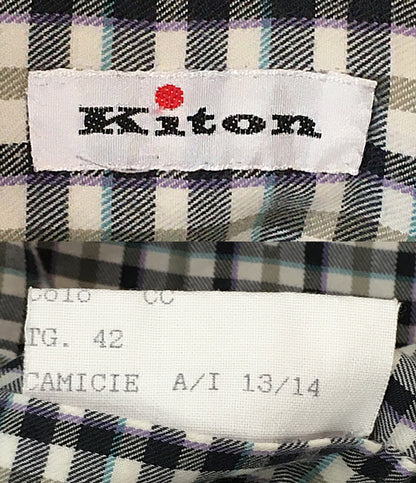 美品 kiton 長袖フランネルシャツ ギンガムチェック メンズ SIZE 42 キートン