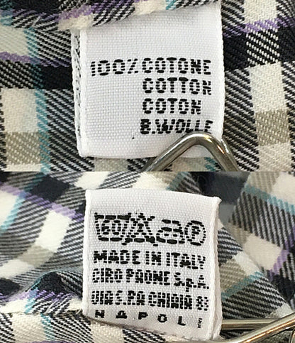 美品 kiton 長袖フランネルシャツ ギンガムチェック メンズ SIZE 42 キートン