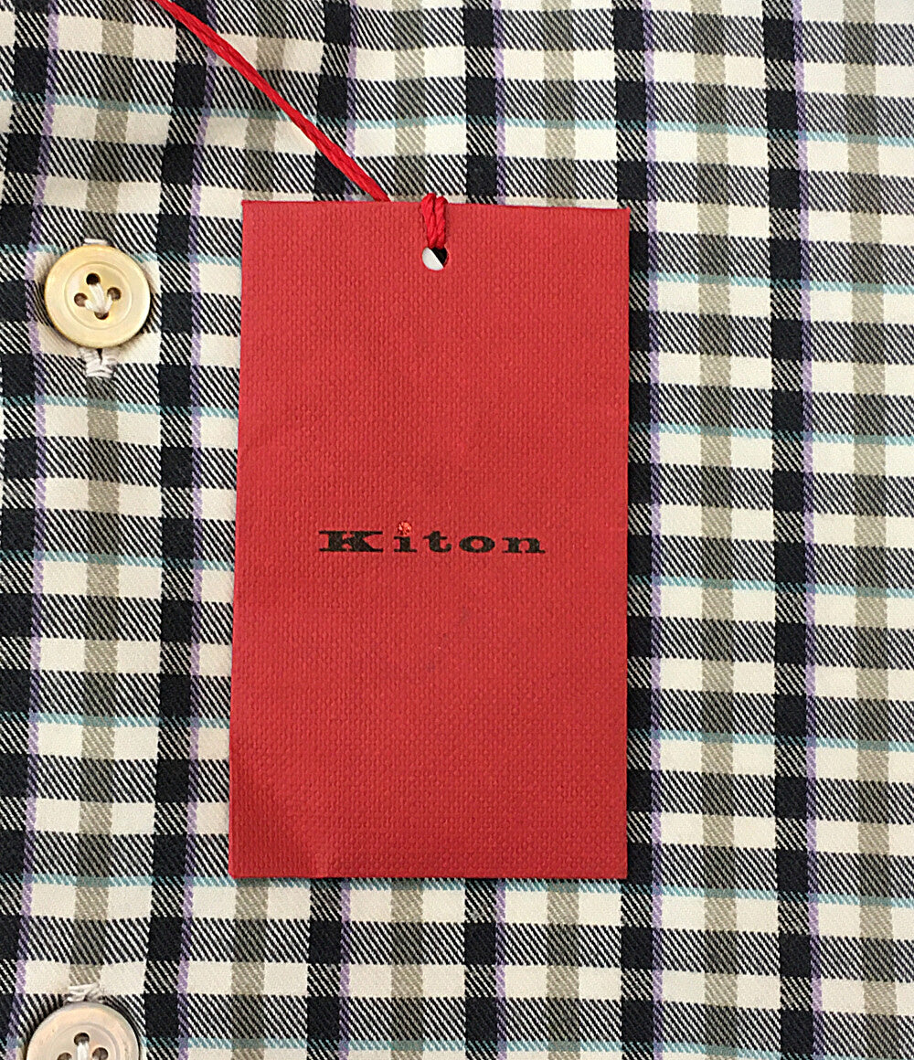 美品 kiton 長袖フランネルシャツ ギンガムチェック メンズ SIZE 42 キートン