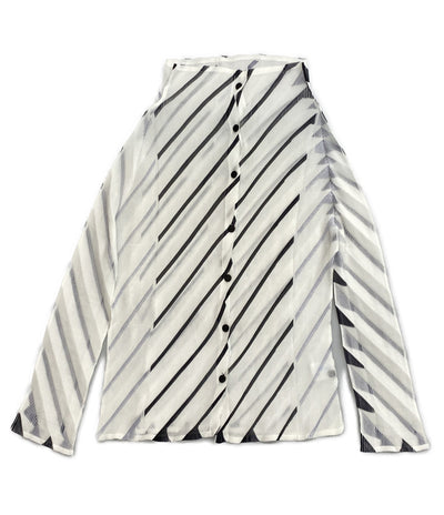 me ISSEY MIYAKE 長袖シャツ プリーツカットソー ストライプ レディース SIZE - ミー イッセイミヤケ