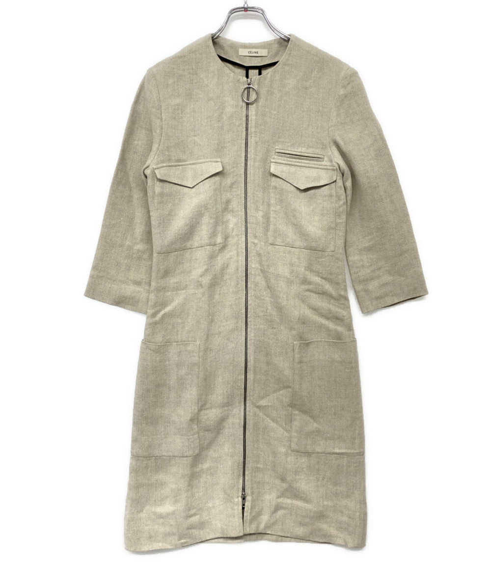 CELINE リネン七分袖ワンピース ベージュ 2 6N86 2857 レディース SIZE 34 セリーヌ