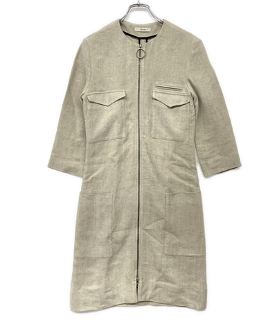 CELINE リネン七分袖ワンピース ベージュ 2 6N86 2857 レディース SIZE 34 セリーヌ