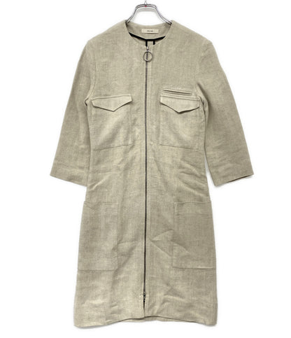 CELINE リネン七分袖ワンピース ベージュ 2 6N86 2857 レディース SIZE 34 セリーヌ