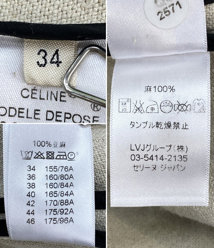 CELINE リネン七分袖ワンピース ベージュ 2 6N86 2857 レディース SIZE 34 セリーヌ