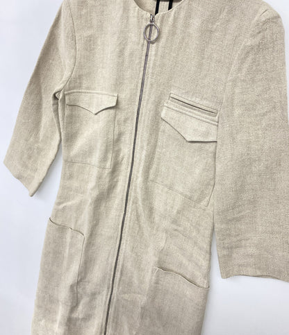 CELINE リネン七分袖ワンピース ベージュ 2 6N86 2857 レディース SIZE 34 セリーヌ