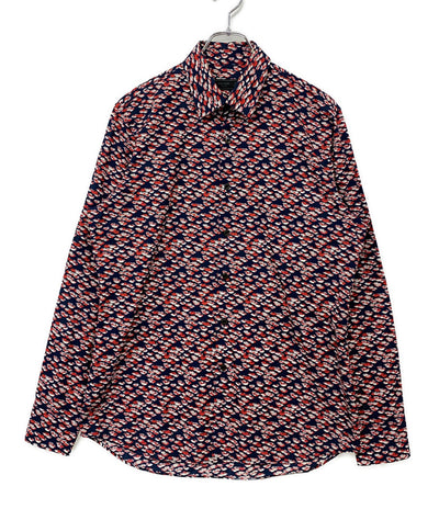PRADA 長袖シャツ ネイビー リップ総柄 UCM608 15SS メンズ SIZE 40 プラダ