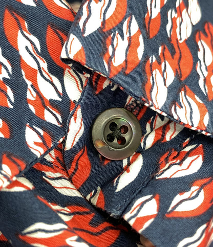 PRADA 長袖シャツ ネイビー リップ総柄 UCM608 15SS メンズ SIZE 40 プラダ