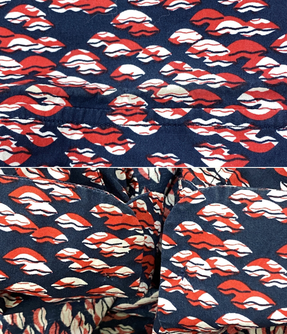 PRADA 長袖シャツ ネイビー リップ総柄 UCM608 15SS メンズ SIZE 40 プラダ