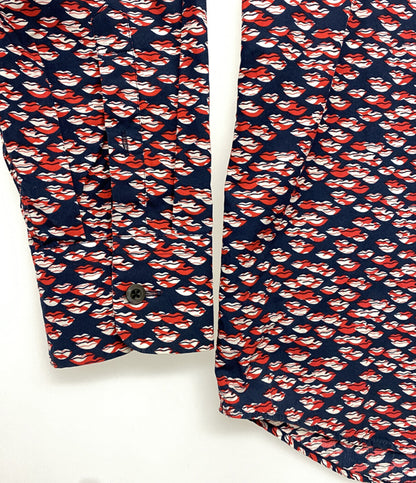 PRADA 長袖シャツ ネイビー リップ総柄 UCM608 15SS メンズ SIZE 40 プラダ