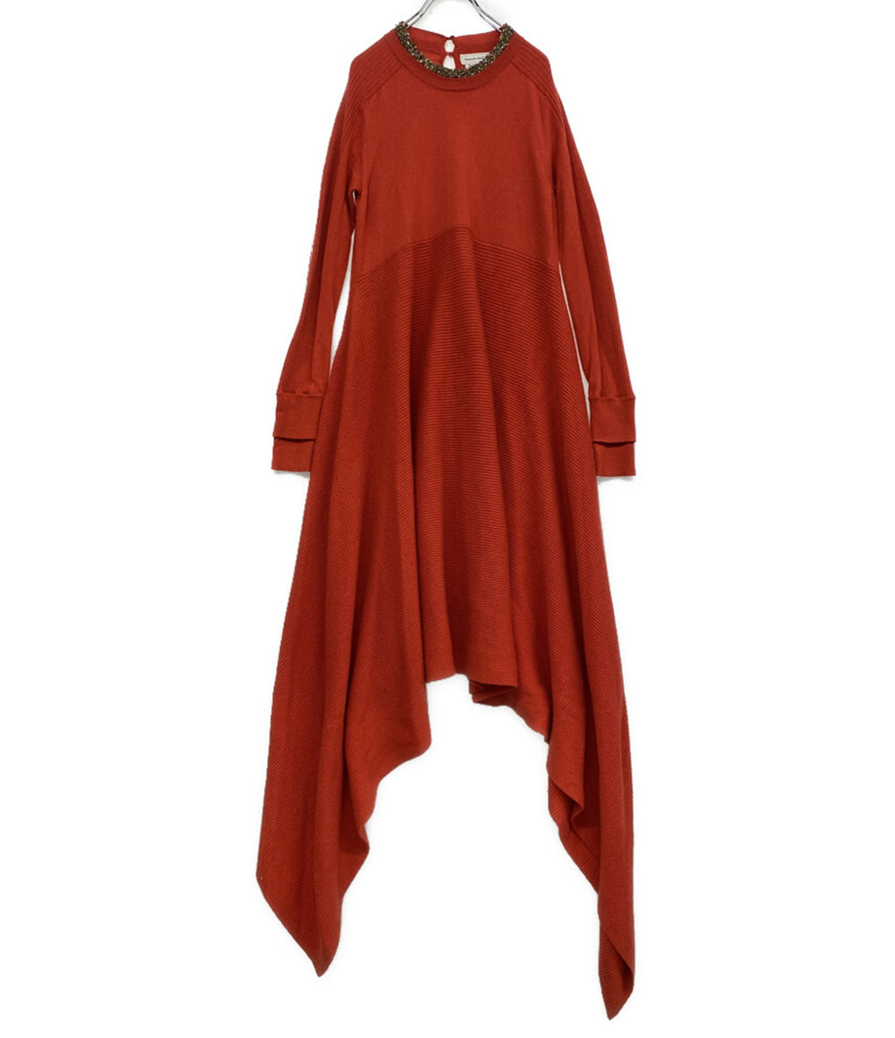 Alexander Mcqueen ワンピース レッド ニット素材 ビジュー 2020 633716 レディース SIZE M アレキサンダーマックイーン