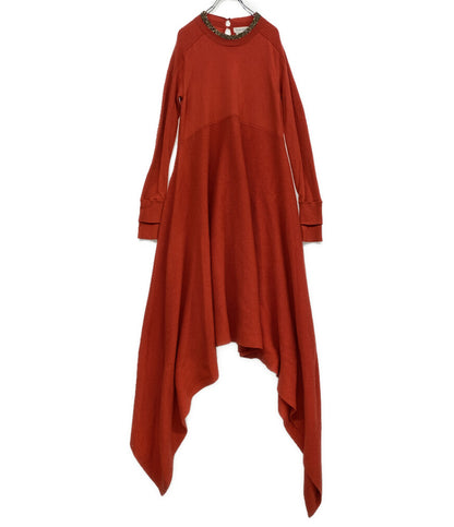 Alexander Mcqueen ワンピース レッド ニット素材 ビジュー 2020 633716 レディース SIZE M アレキサンダーマックイーン