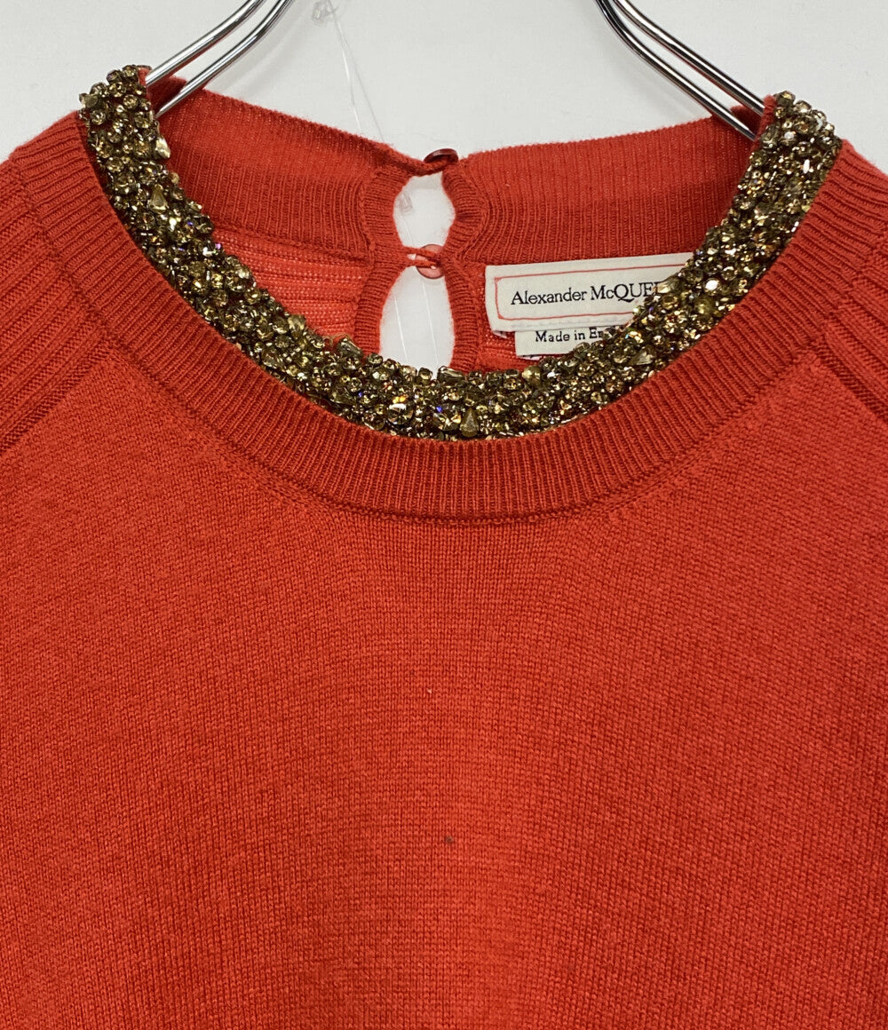 Alexander Mcqueen ワンピース レッド ニット素材 ビジュー 2020 633716 レディース SIZE M アレキサンダーマックイーン