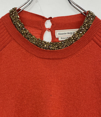 Alexander Mcqueen ワンピース レッド ニット素材 ビジュー 2020 633716 レディース SIZE M アレキサンダーマックイーン