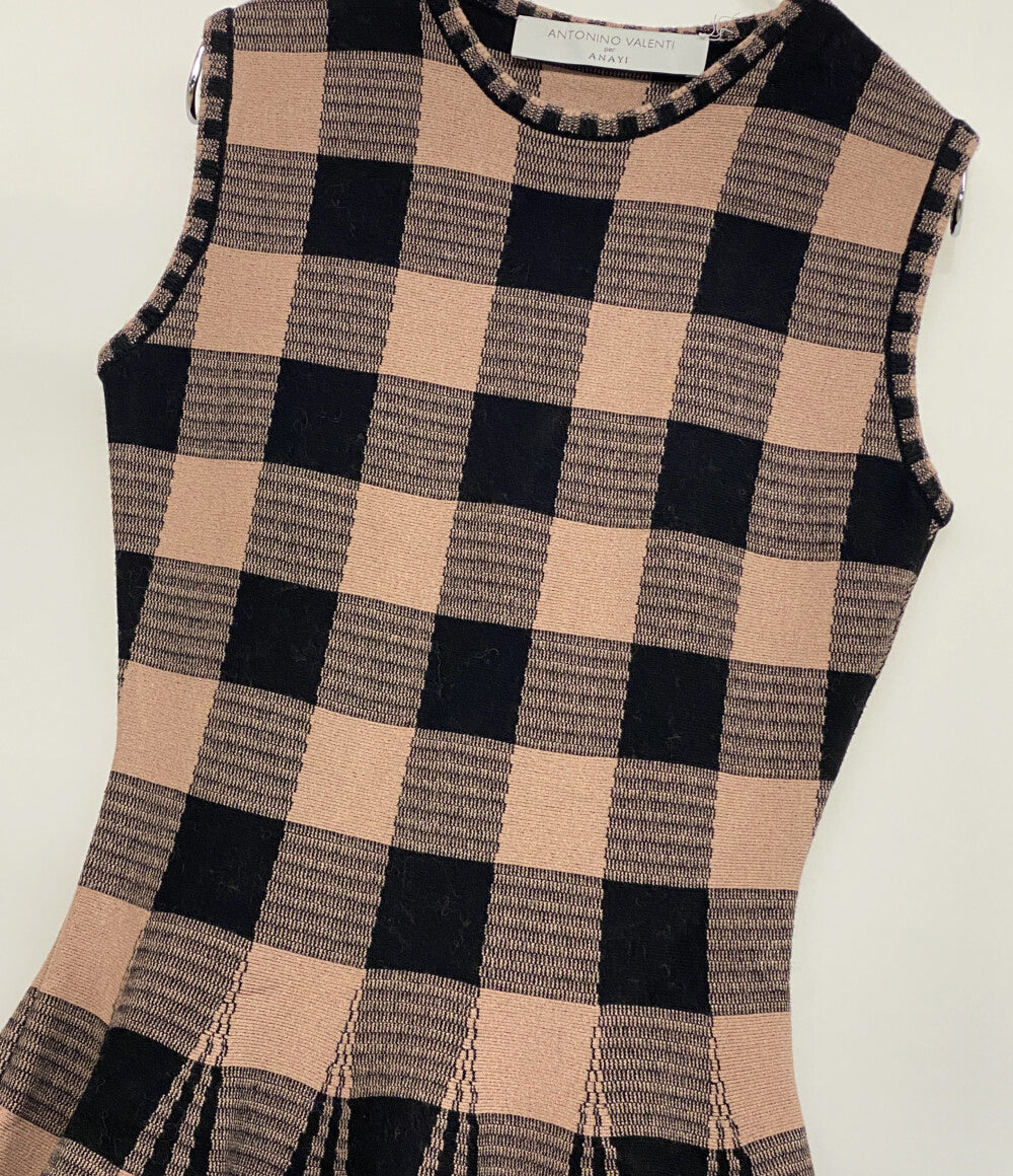 ANAYI ノースリーブワンピース ANTONINO VALENTI ピンク×ブラック チェック レディース SIZE 38 アナイ