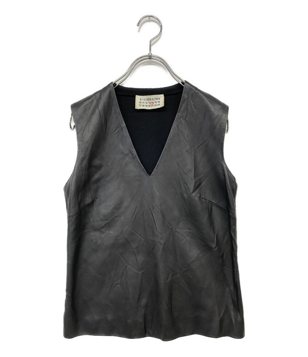 MARTIN MARGIELA ベスト ブラック レザー ウール 929PT0107579 レディース SIZE 38 マルタンマルジェラ