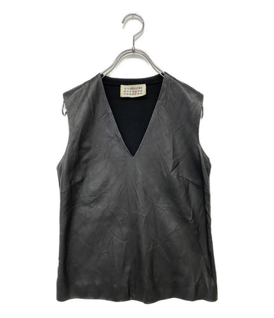 MARTIN MARGIELA ベスト ブラック レザー ウール 929PT0107579 レディース SIZE 38 マルタンマルジェラ