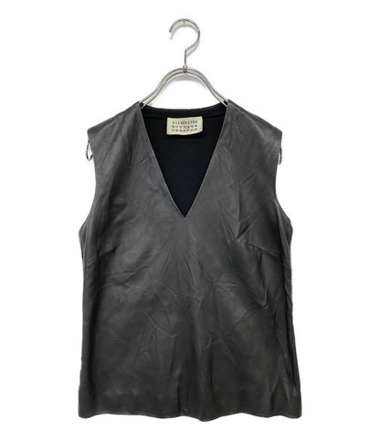 MARTIN MARGIELA ベスト ブラック レザー ウール 929PT0107579 レディース SIZE 38 マルタンマルジェラ