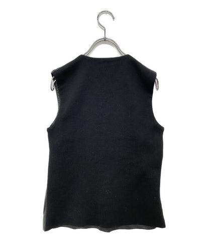 MARTIN MARGIELA ベスト ブラック レザー ウール 929PT0107579 レディース SIZE 38 マルタンマルジェラ