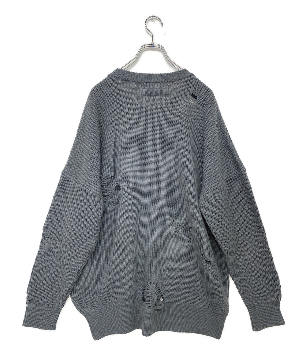 【新品(試着のみ)】OHOTORO Seed Knit グレー gray 洗える/静電気軽減】ちくちくしにくい レースアップ畦編みニット