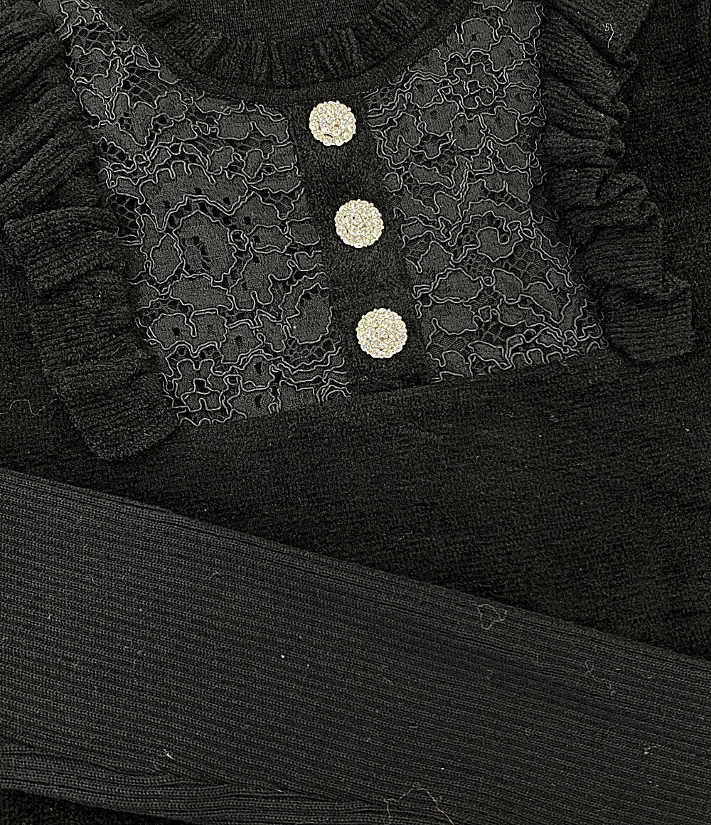 Rene ルネ 長袖ワンピース ブラック ビジュー パイル 6242300 レディース SIZE 34