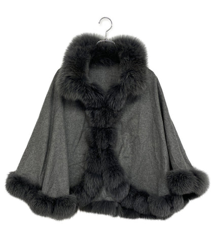 美品 SAGA FURS サガファーズ ポンチョ グレー系 J-6337 レディース SIZE M-L