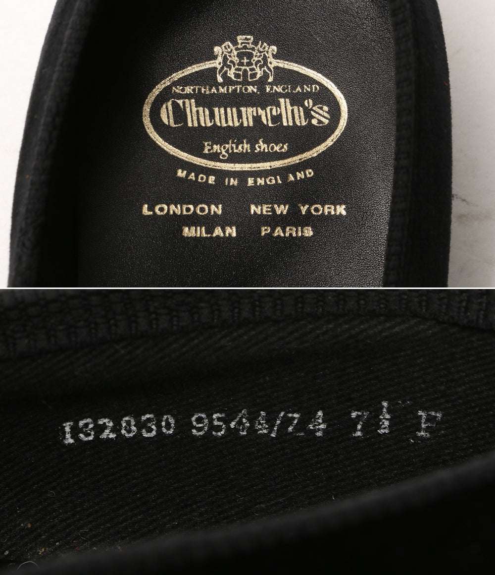 church's パンプス オペラシューズ ベロア 王冠金刺繍 ブラック レディース SIZE 7.5 チャーチ