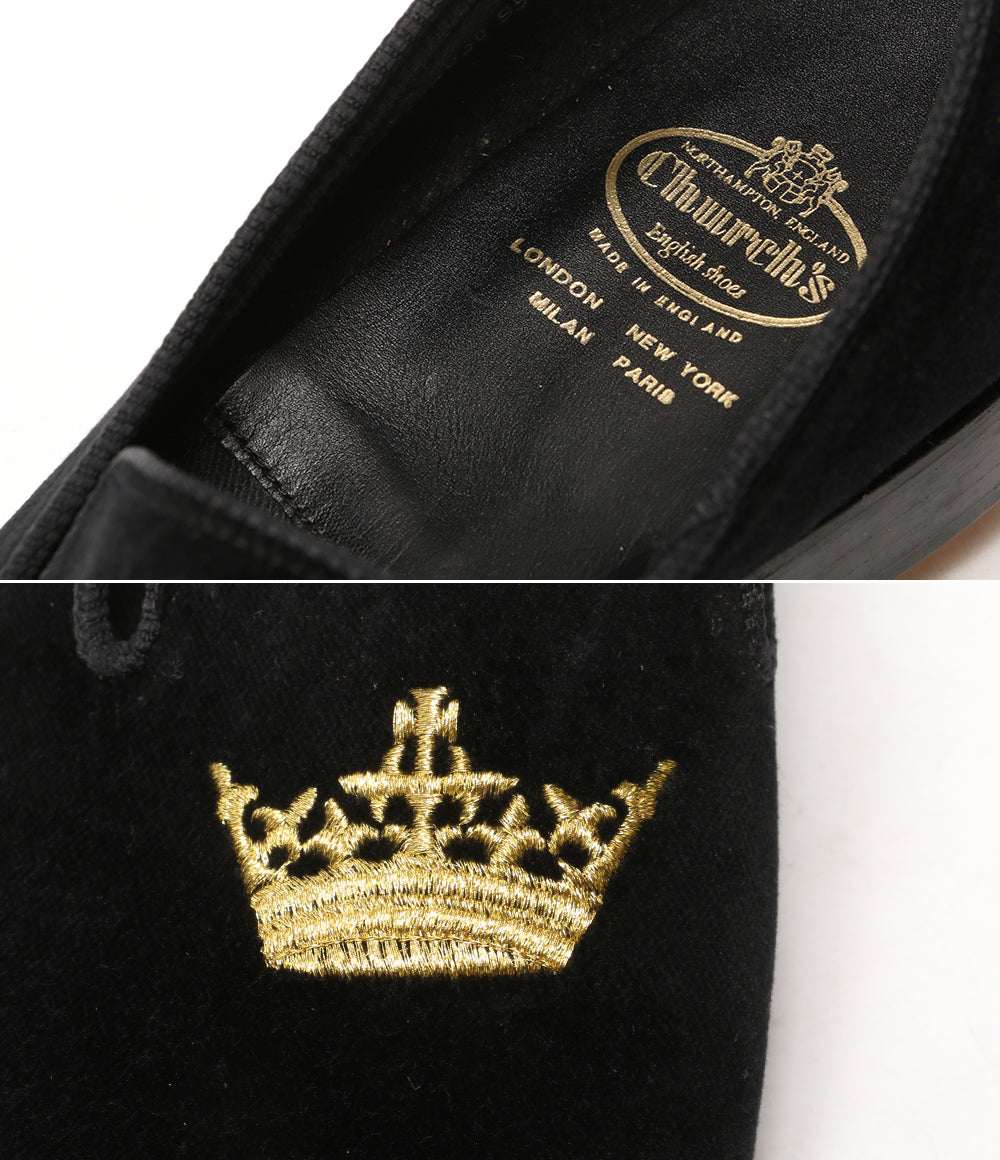 church's パンプス オペラシューズ ベロア 王冠金刺繍 ブラック レディース SIZE 7.5 チャーチ