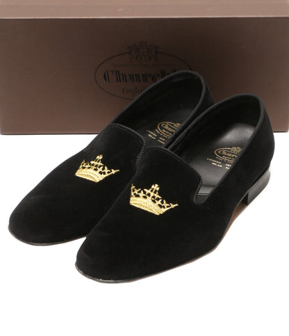 church's パンプス オペラシューズ ベロア 王冠金刺繍 ブラック レディース SIZE 7.5 チャーチ