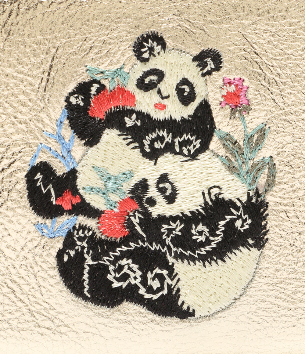美品 KEITAMARUYAMA×imuramm イムラム 二つ折り財布 パンダ刺繍ミニ