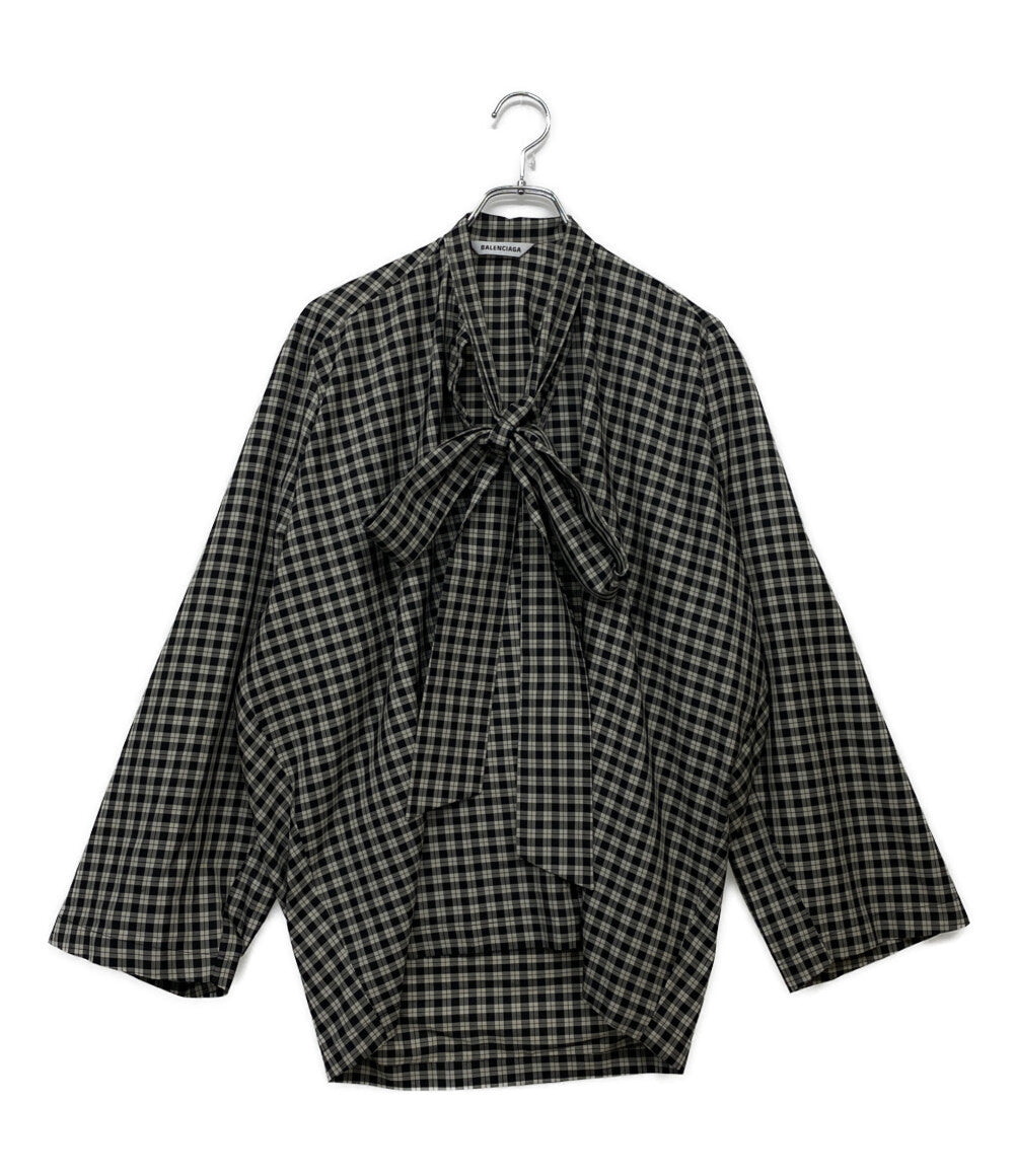 BALENCIAGA ボウタイブラウス チェック 642288 レディース SIZE 32 バレンシアガ