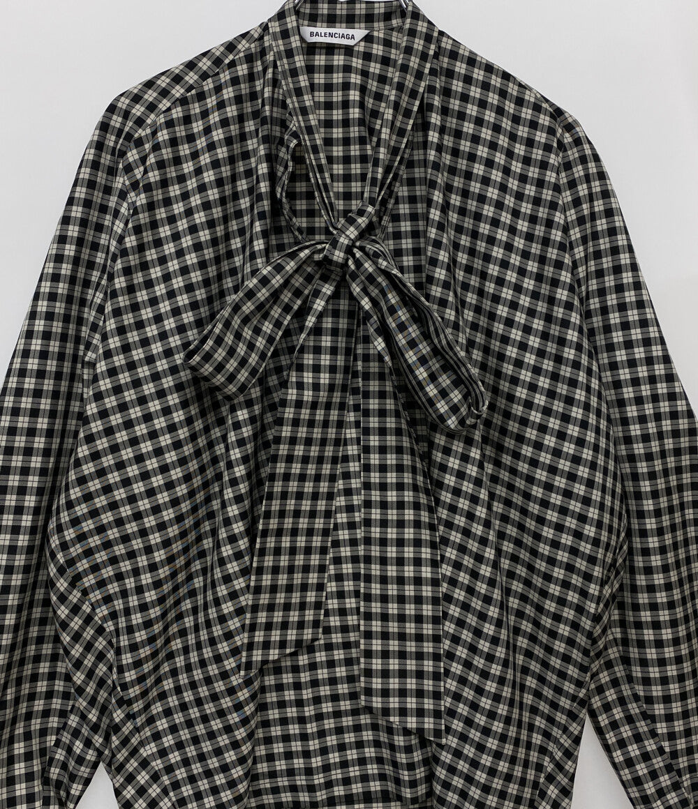 BALENCIAGA ボウタイ付き バックロゴ ニュースウィング チェックシャツ BALENCIAGA ボウタイ付き バックロゴ ニュースウィング チェックシャツ