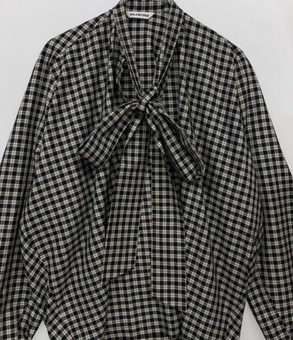 BALENCIAGA ボウタイブラウス チェック 642288 レディース SIZE 32 バレンシアガ