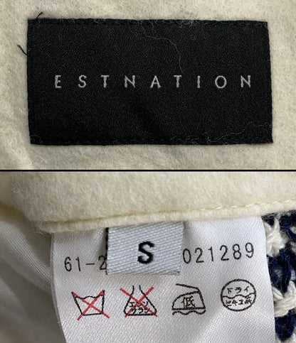 ESTNATION テーラードジャケット 総柄 ホワイト ブラック 61-200-04-021289 メンズ SIZE S エストネーション