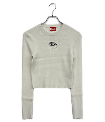 美品 DIESEL ニット Dロゴエンブレムリブカットソー ホワイト レディース SIZE M ディーゼル