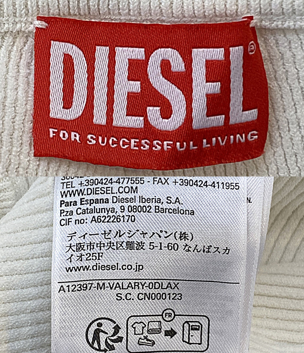 美品 DIESEL ニット Dロゴエンブレムリブカットソー ホワイト レディース SIZE M ディーゼル