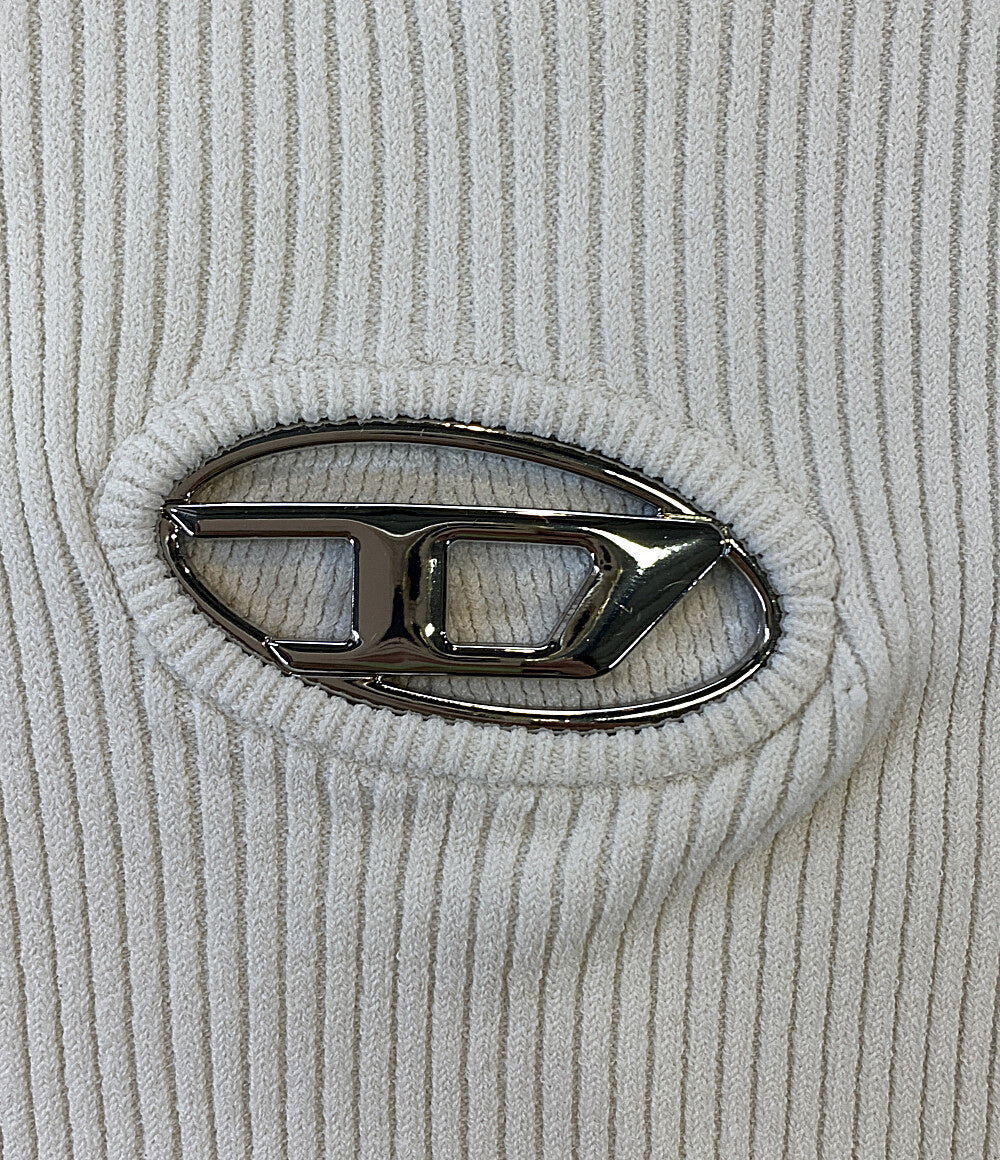 美品 DIESEL ニット Dロゴエンブレムリブカットソー ホワイト レディース SIZE M ディーゼル