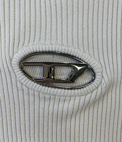 美品 DIESEL ニット Dロゴエンブレムリブカットソー ホワイト レディース SIZE M ディーゼル